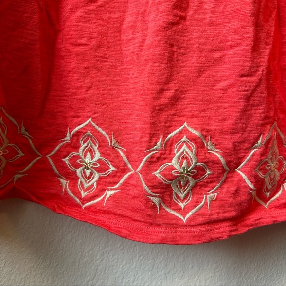 J Jill Maxi Dress 1X Tiered Embroidered Beaded Coral Beach Casual Cruise Boho - Picture 13 of 16